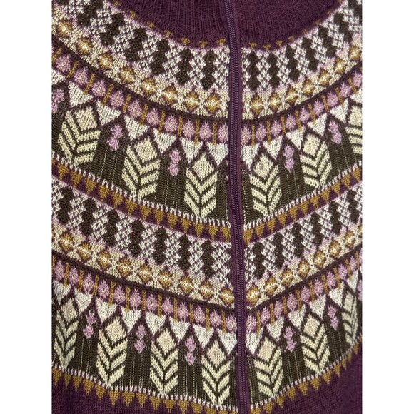 Woolrich Women's XL Merino Wool & Acrylic Full-Zip Nordic Sweater - Blackberry - Picture 2 of 5